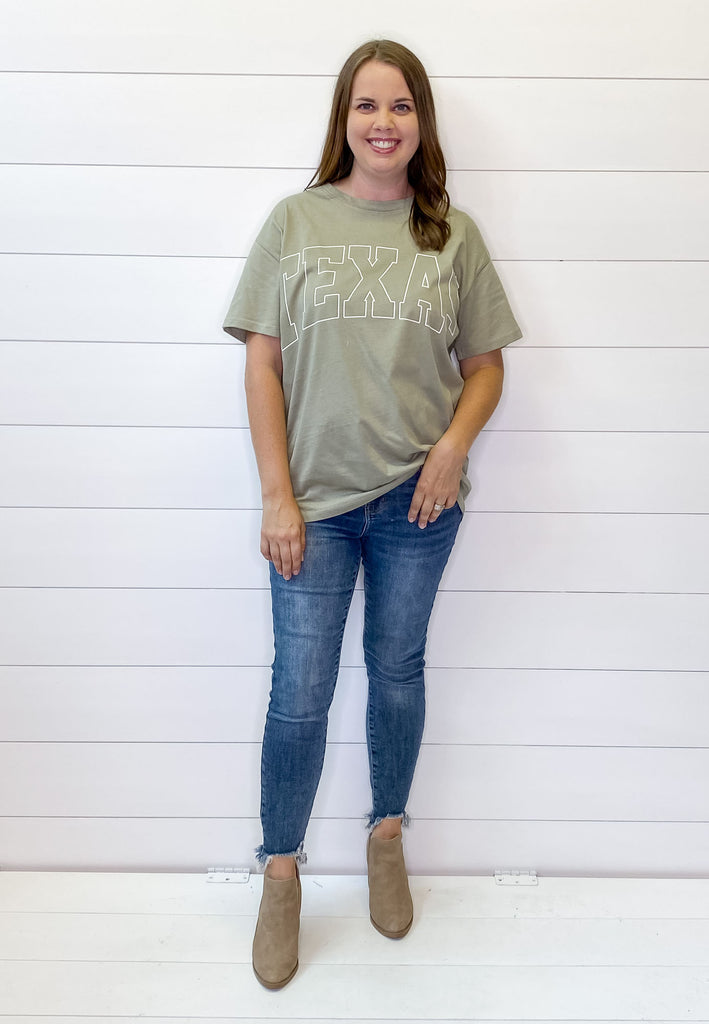 TEXAS Oversized Graphic Dusty Sage Top - Lyla's: Clothing, Decor & More - Plano Boutique