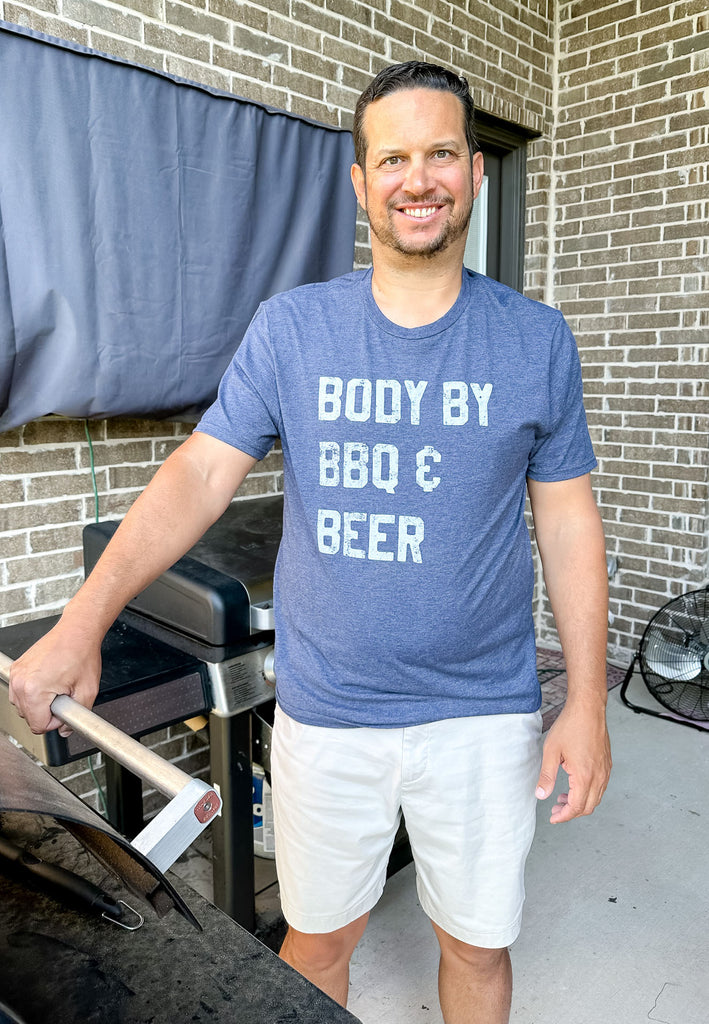 Body By BBQ and Beer Navy Mens Top - Lyla's: Clothing, Decor & More - Plano Boutique