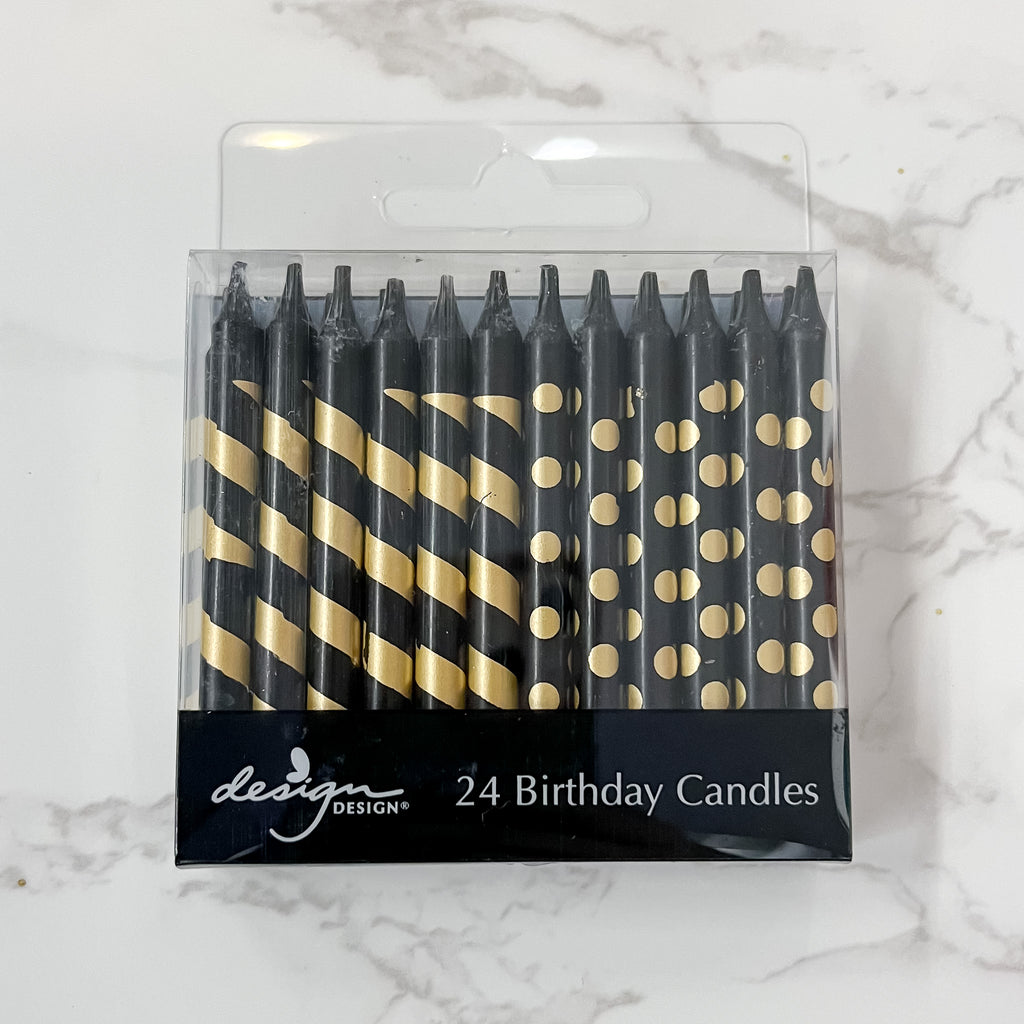 Black with Gold Stripes and Dots Stick Candles - Lyla's: Clothing, Decor & More - Plano Boutique