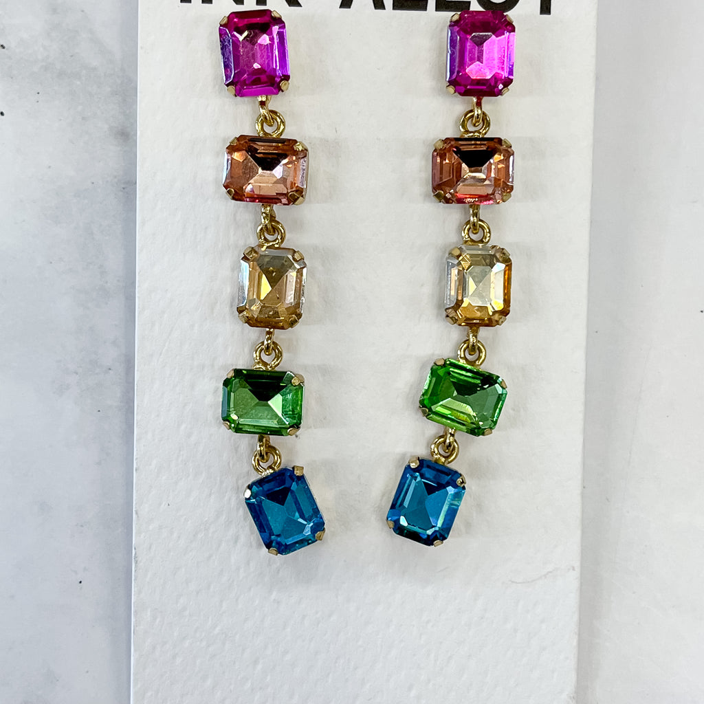 Priscilla 5-Tier Mixed Stones Drop Earrings Rainbow by Ink & Alloy - Lyla's: Clothing, Decor & More - Plano Boutique