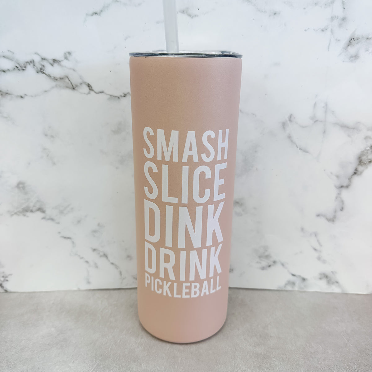 Smash Slice Dink Drink Pickleball Pink Skinny Tumbler Lyla's