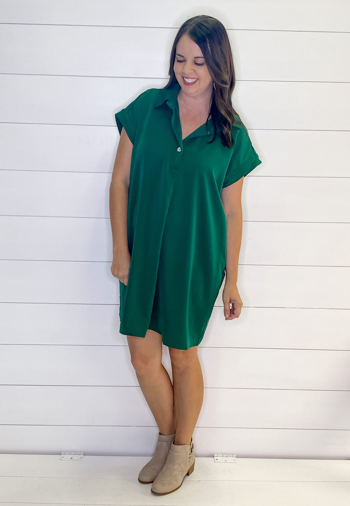 Need You Now Hunter Green Collar Dress - Lyla's: Clothing, Decor & More - Plano Boutique
