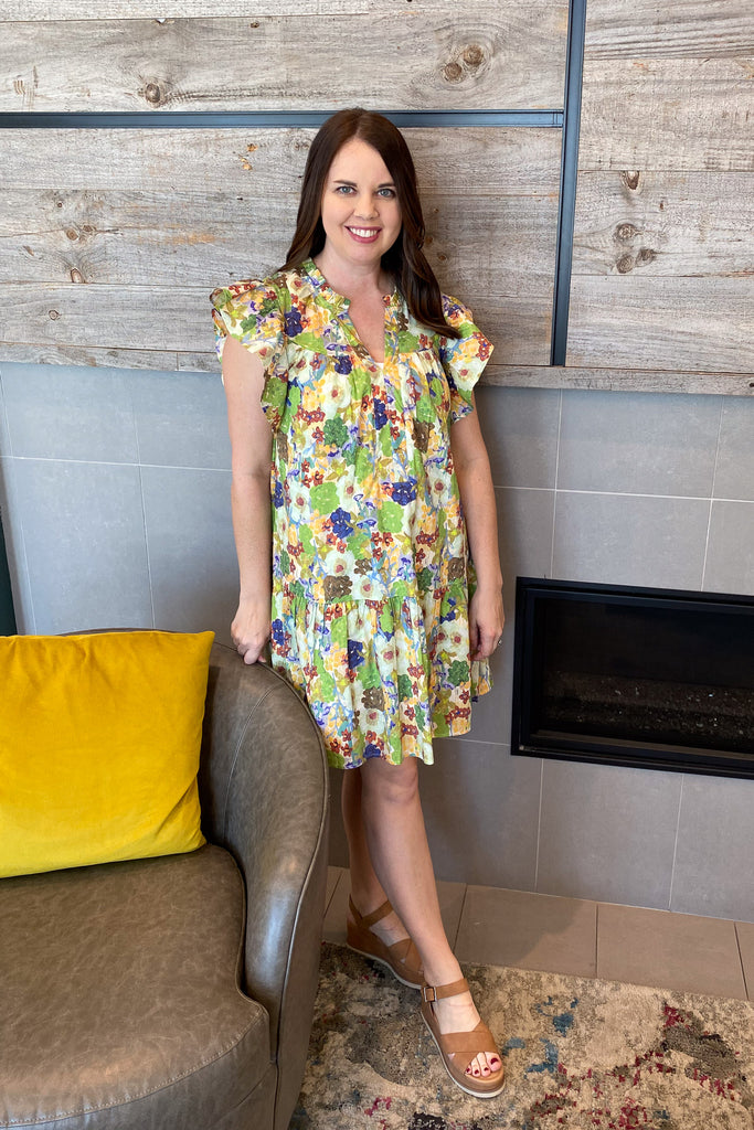 Light Up the Day Floral Print Apple Green Dress - Lyla's: Clothing, Decor & More - Plano Boutique