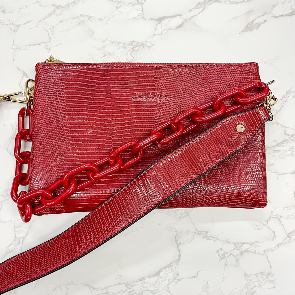 Jen & Co Izzy Lizard Crossbody Handbag - Red - Lyla's: Clothing, Decor & More - Plano Boutique