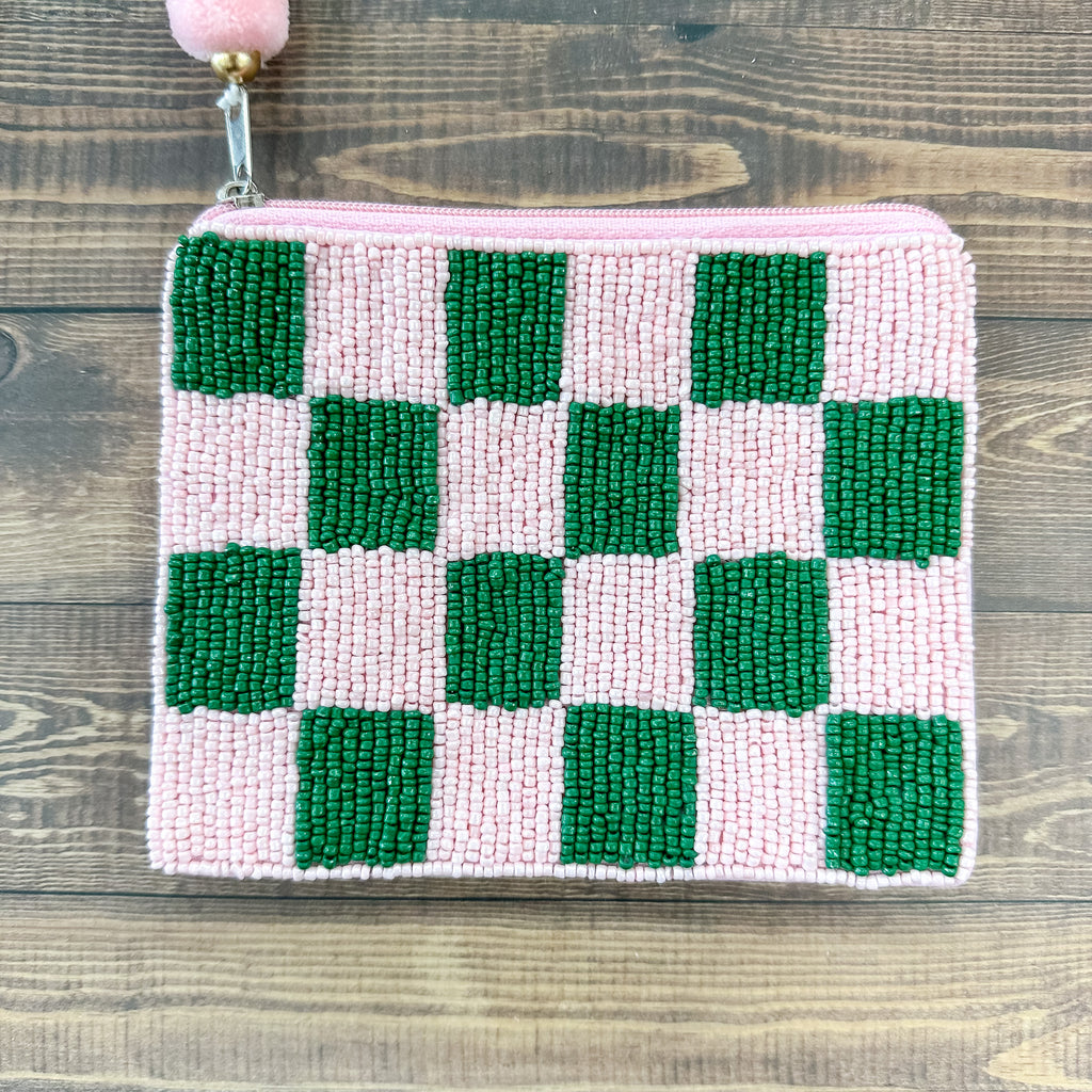 Pink and Green Beaded Pouch - Lyla's: Clothing, Decor & More - Plano Boutique