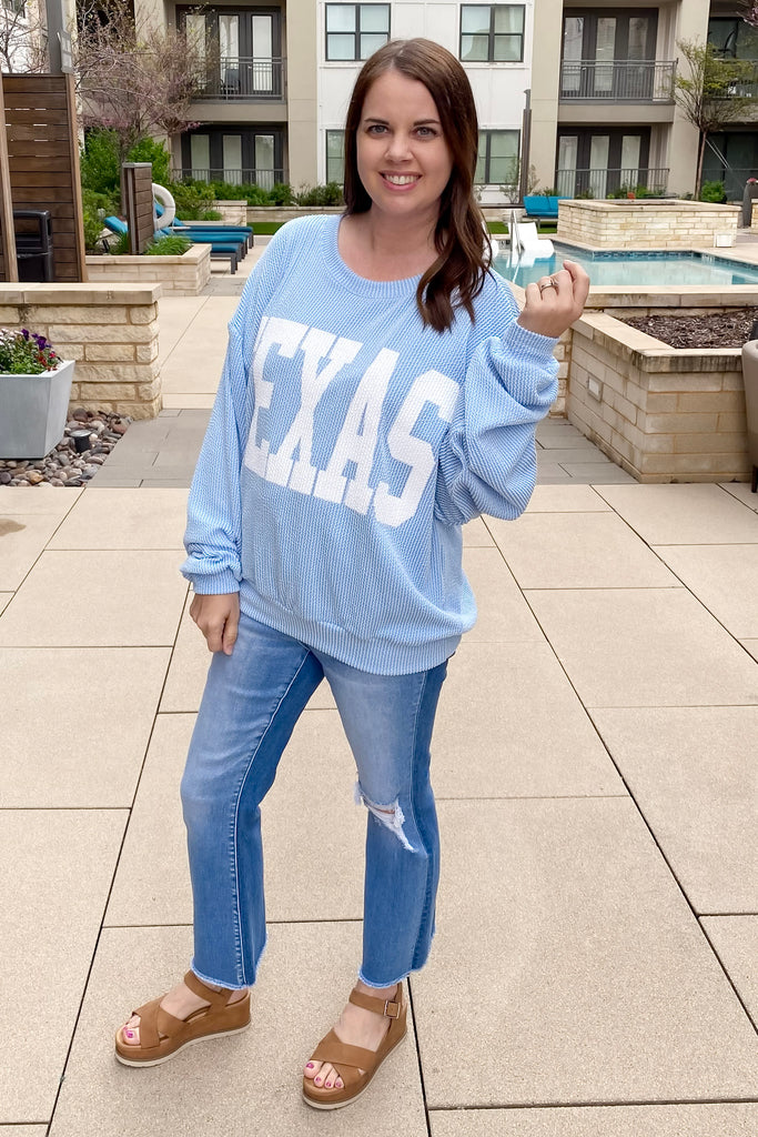 Texas Corduroy Graphic Sky Blue Sweater - Lyla's: Clothing, Decor & More - Plano Boutique