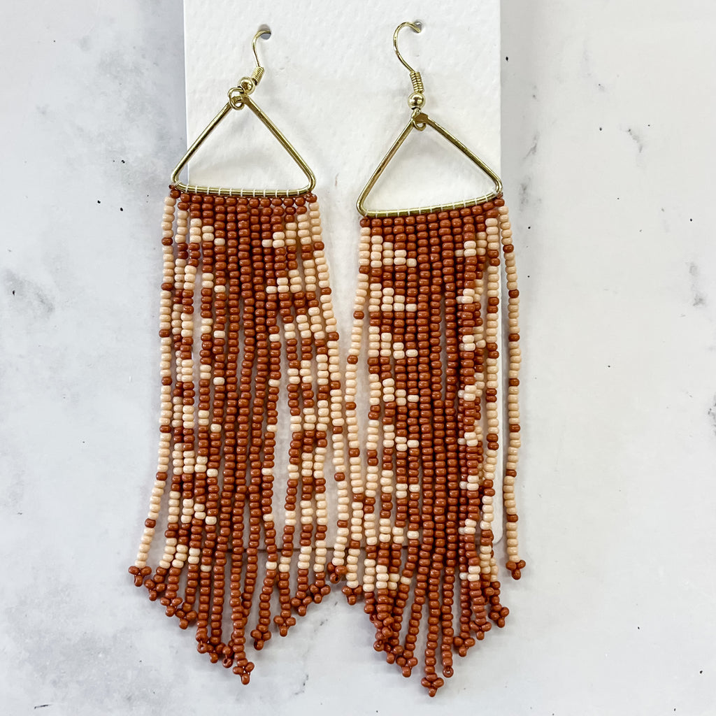 Emilie Arrow Beaded Fringe Earrings Rust by Ink & Alloy - Lyla's: Clothing, Decor & More - Plano Boutique