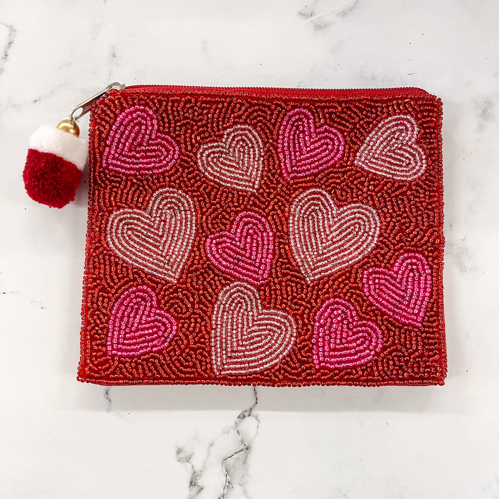 Red Heart Print Beaded Pouch - Lyla's: Clothing, Decor & More - Plano Boutique