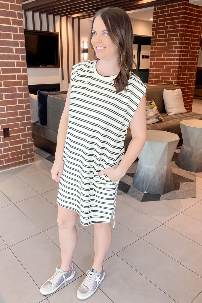 Roll with Me Cream and Black Striped Dress - Lyla's: Clothing, Decor & More - Plano Boutique