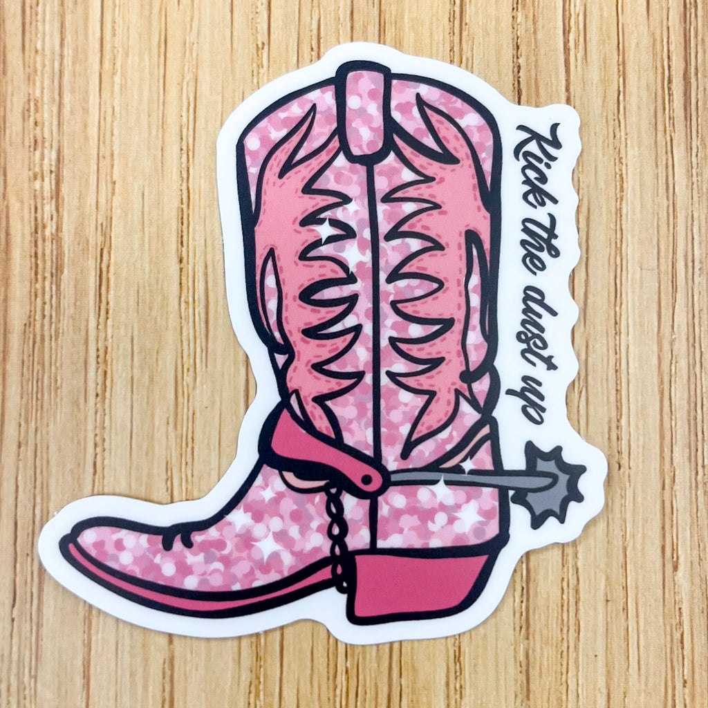 Kick The Dust Up Pink Boot Sticker - Lyla's: Clothing, Decor & More - Plano Boutique