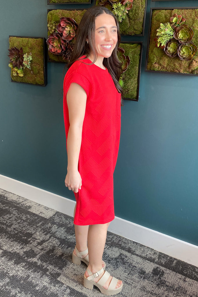 The One for You Textured Red Dress - Lyla's: Clothing, Decor & More - Plano Boutique