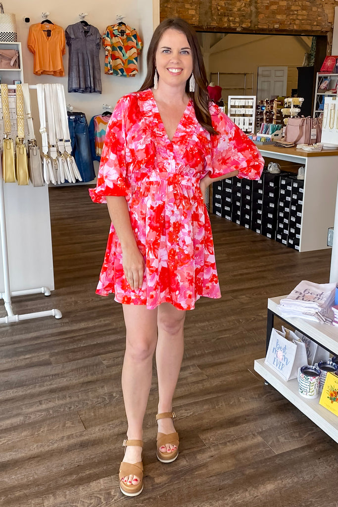 Smock It Out Floral Print Red and Pink Dress - Lyla's: Clothing, Decor & More - Plano Boutique