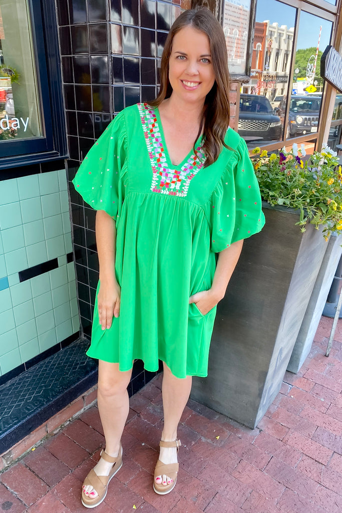 Think About You Embroidered Green Dress - Lyla's: Clothing, Decor & More - Plano Boutique