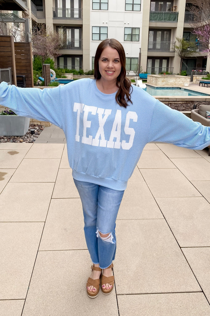 Texas Corduroy Graphic Sky Blue Sweater - Lyla's: Clothing, Decor & More - Plano Boutique