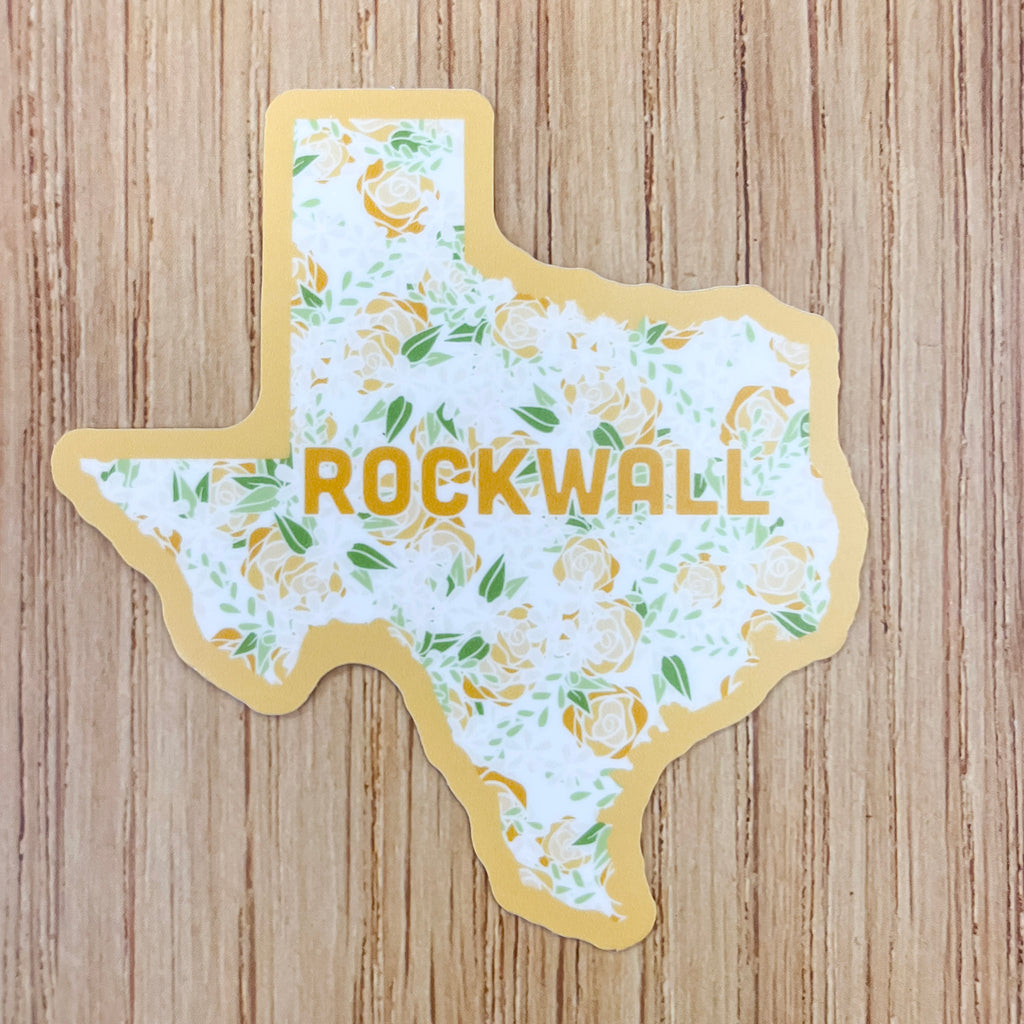 Rockwall Texas Shaped Yellow Rose Sticker - Lyla's: Clothing, Decor & More - Plano Boutique