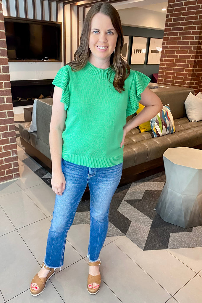 My Darling Ruffle Detail Apple Green Top - Lyla's: Clothing, Decor & More - Plano Boutique