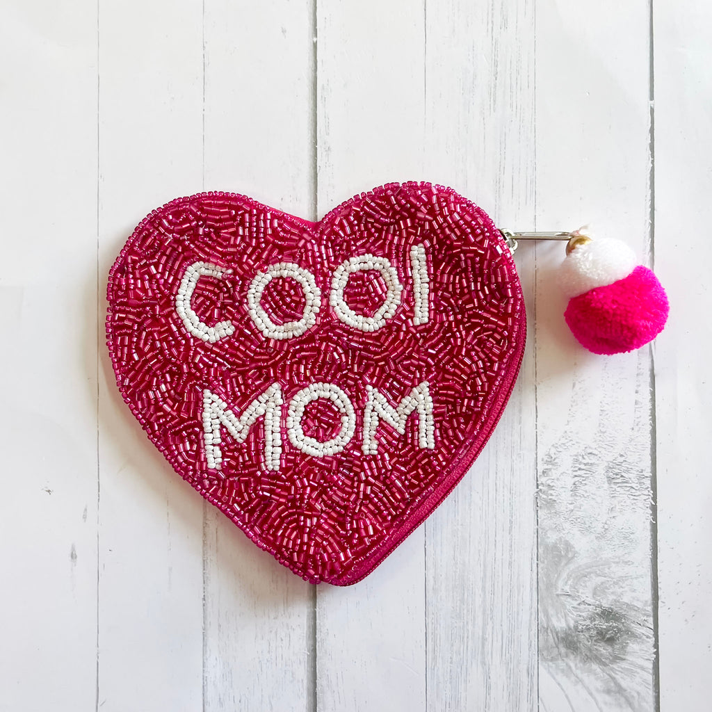 Cool Mom Heart Beaded Pouch - Lyla's: Clothing, Decor & More - Plano Boutique