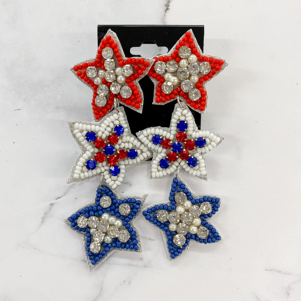 Red, White and Blue Triple Star Earrings - Lyla's: Clothing, Decor & More - Plano Boutique