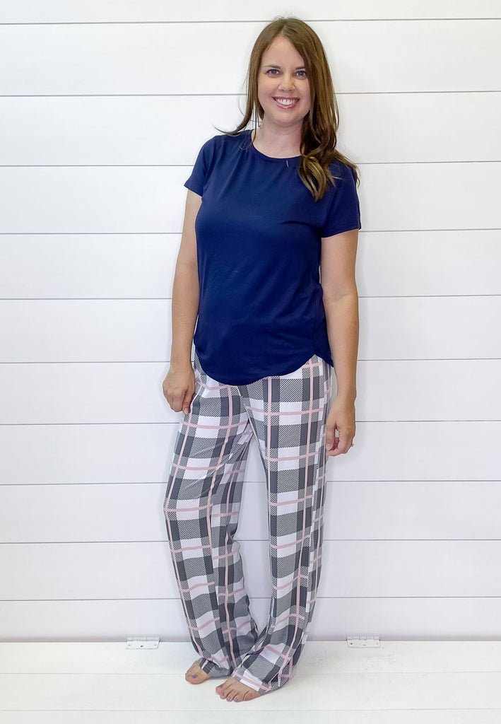 Blush Plaid Pajama Pants - Lyla's: Clothing, Decor & More - Plano Boutique