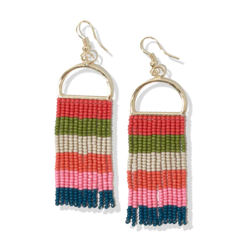 Peacock Pink Coral Horizontal Stripe on Arch Earrings by Ink & Alloy - Lyla's: Clothing, Decor & More - Plano Boutique