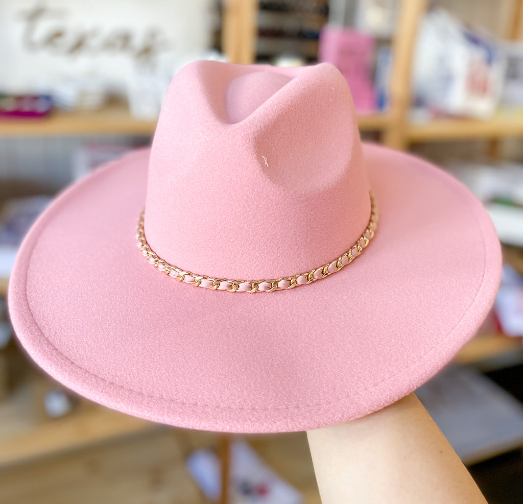 Pink with Gold Chain Hat - Lyla's: Clothing, Decor & More - Plano Boutique