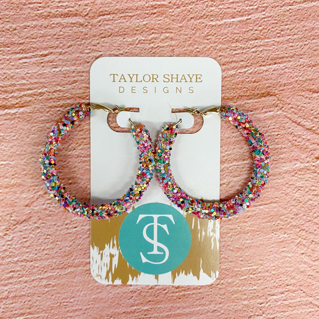 Rainbow Glitter Hoops by Taylor Shaye - Lyla's: Clothing, Decor & More - Plano Boutique