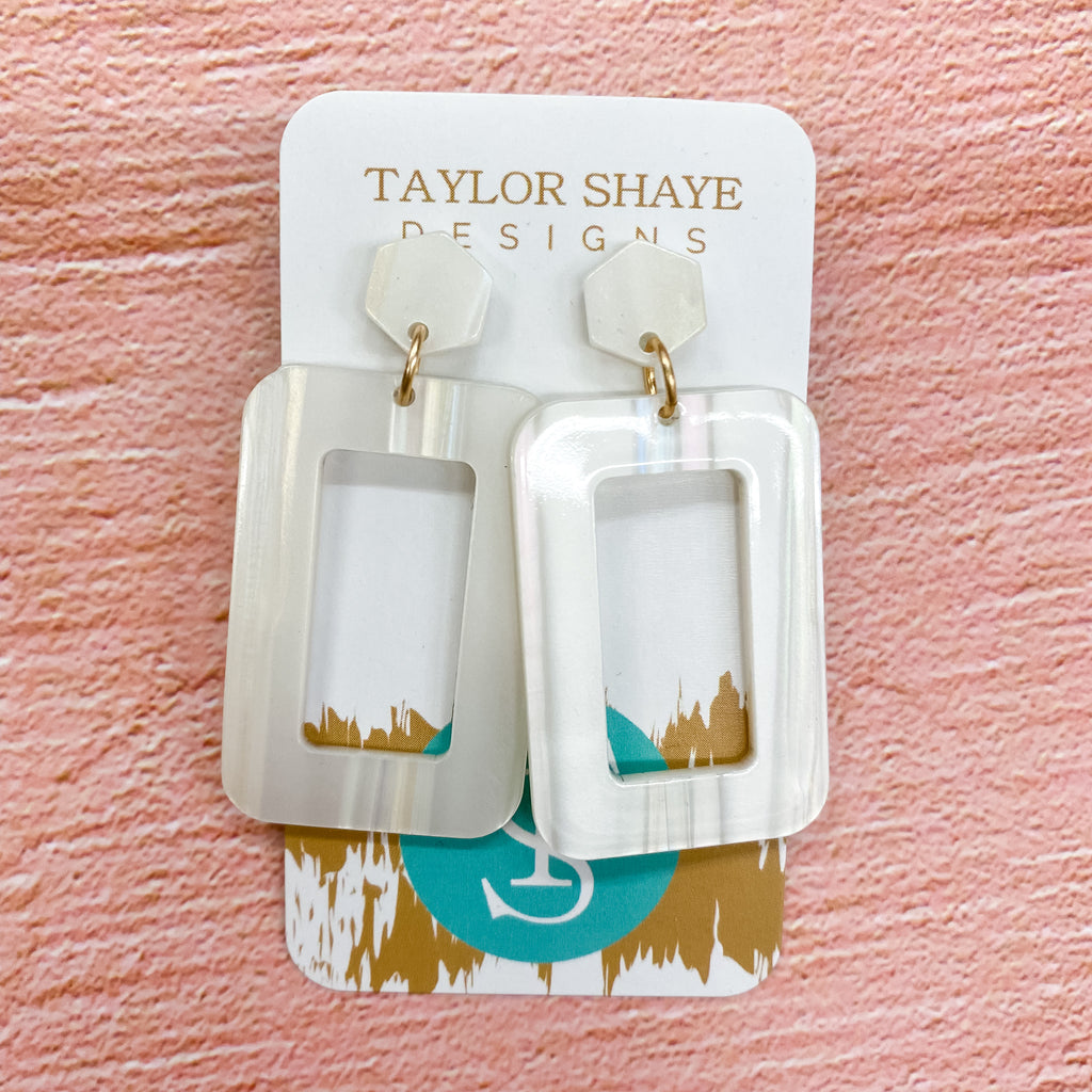 White Acrylic Rectangle Earrings by Taylor Shaye - Lyla's: Clothing, Decor & More - Plano Boutique