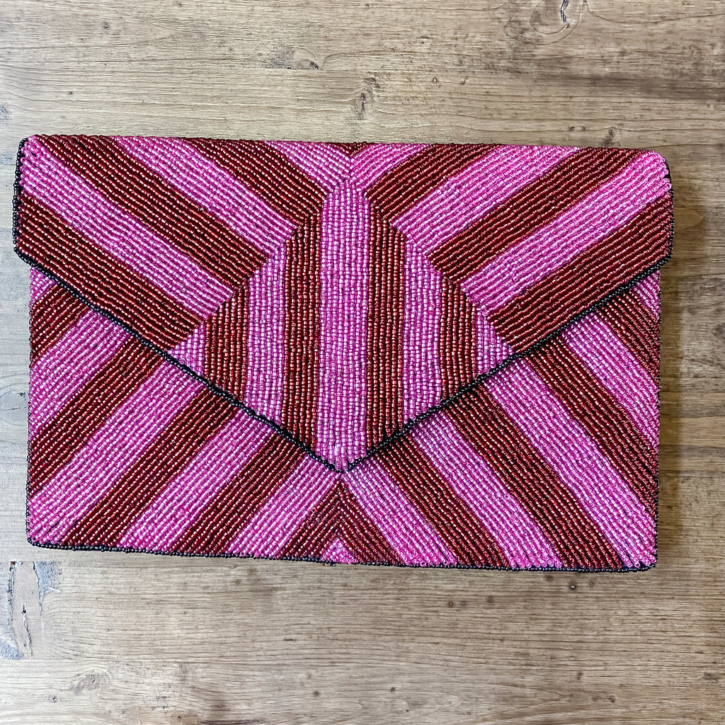 Red and Pink Striped Beaded Crossbody - Lyla's: Clothing, Decor & More - Plano Boutique