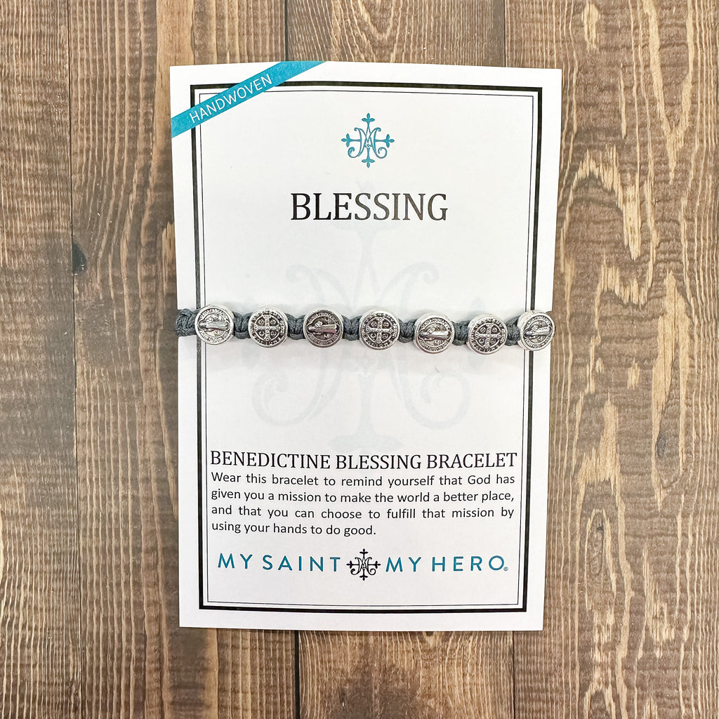 Benedictine Blessing Bracelet - Silver and Slate by My Saint My Hero - Lyla's: Clothing, Decor & More - Plano Boutique