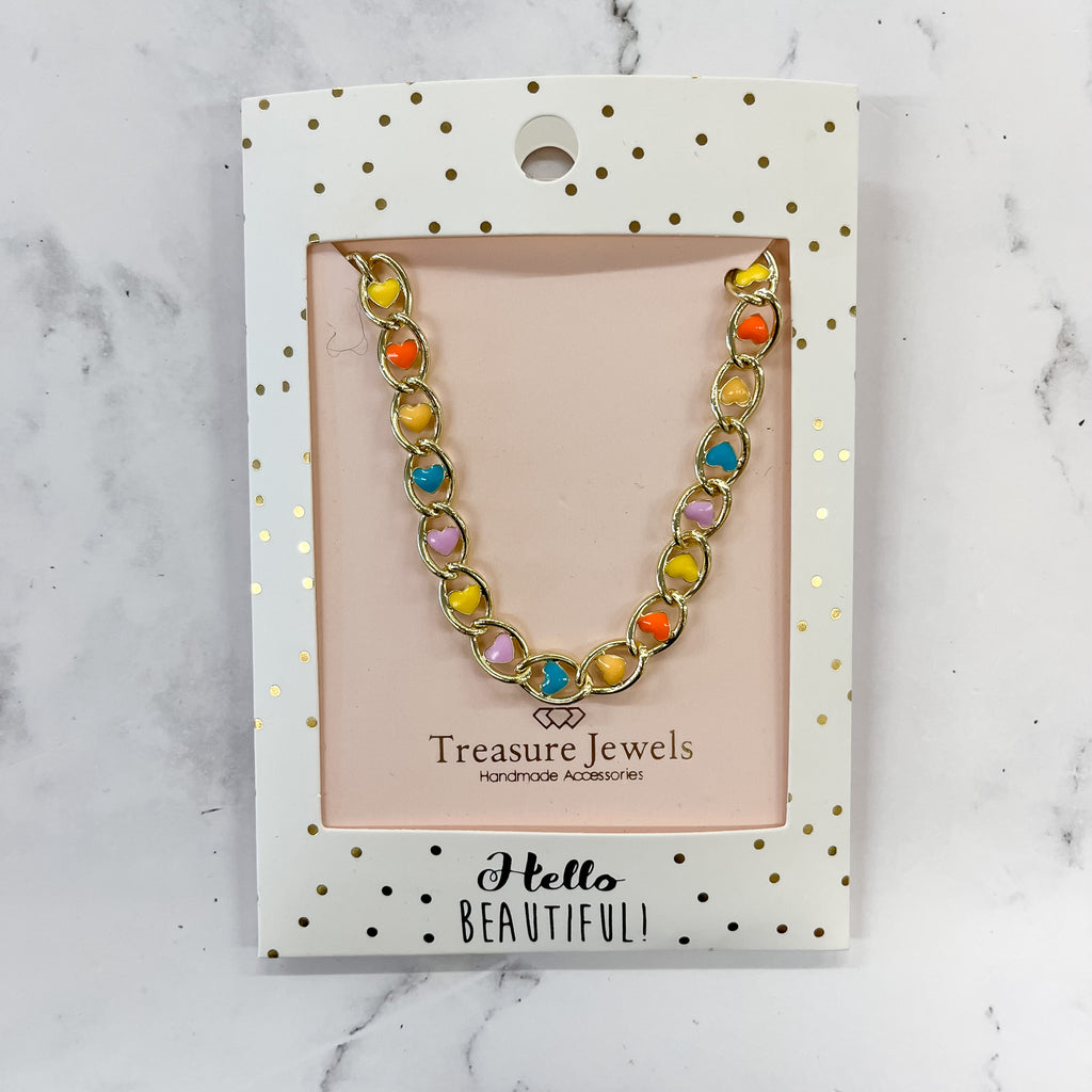 Enamel Multi Heart Colorful Necklace by Treasured Jewels - Lyla's: Clothing, Decor & More - Plano Boutique