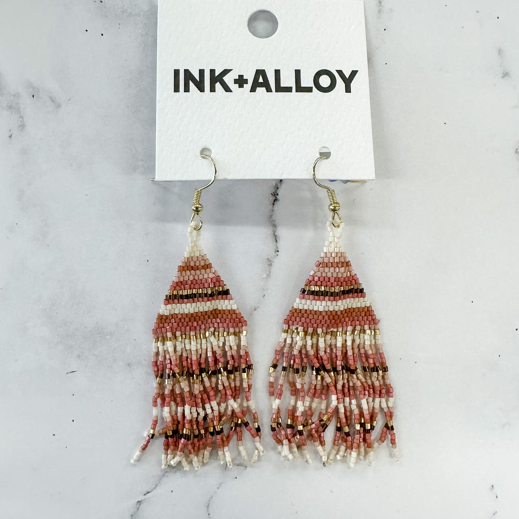 Blush Terracotta Fringe Luxe Stripe Earrings by Ink & Alloy - Lyla's: Clothing, Decor & More - Plano Boutique
