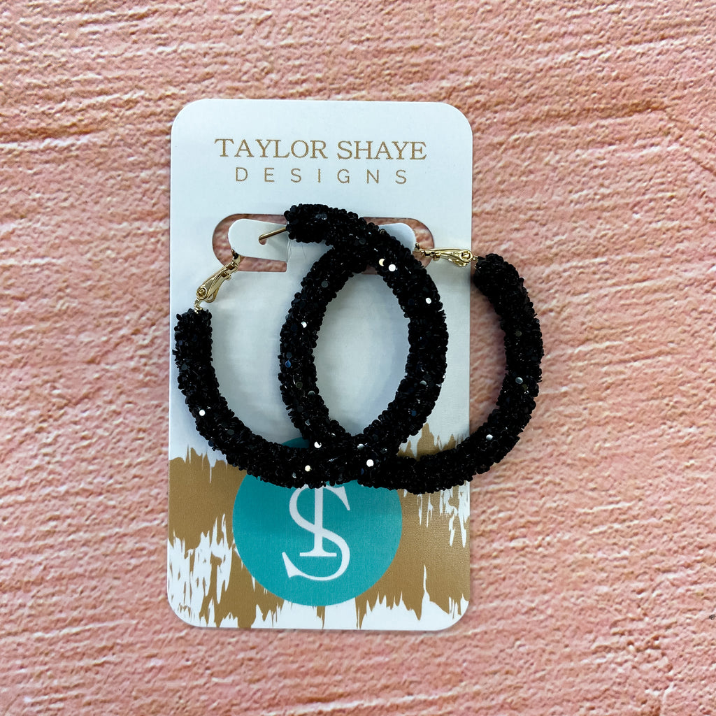 Black Glitter Hoops by Taylor Shaye - Lyla's: Clothing, Decor & More - Plano Boutique