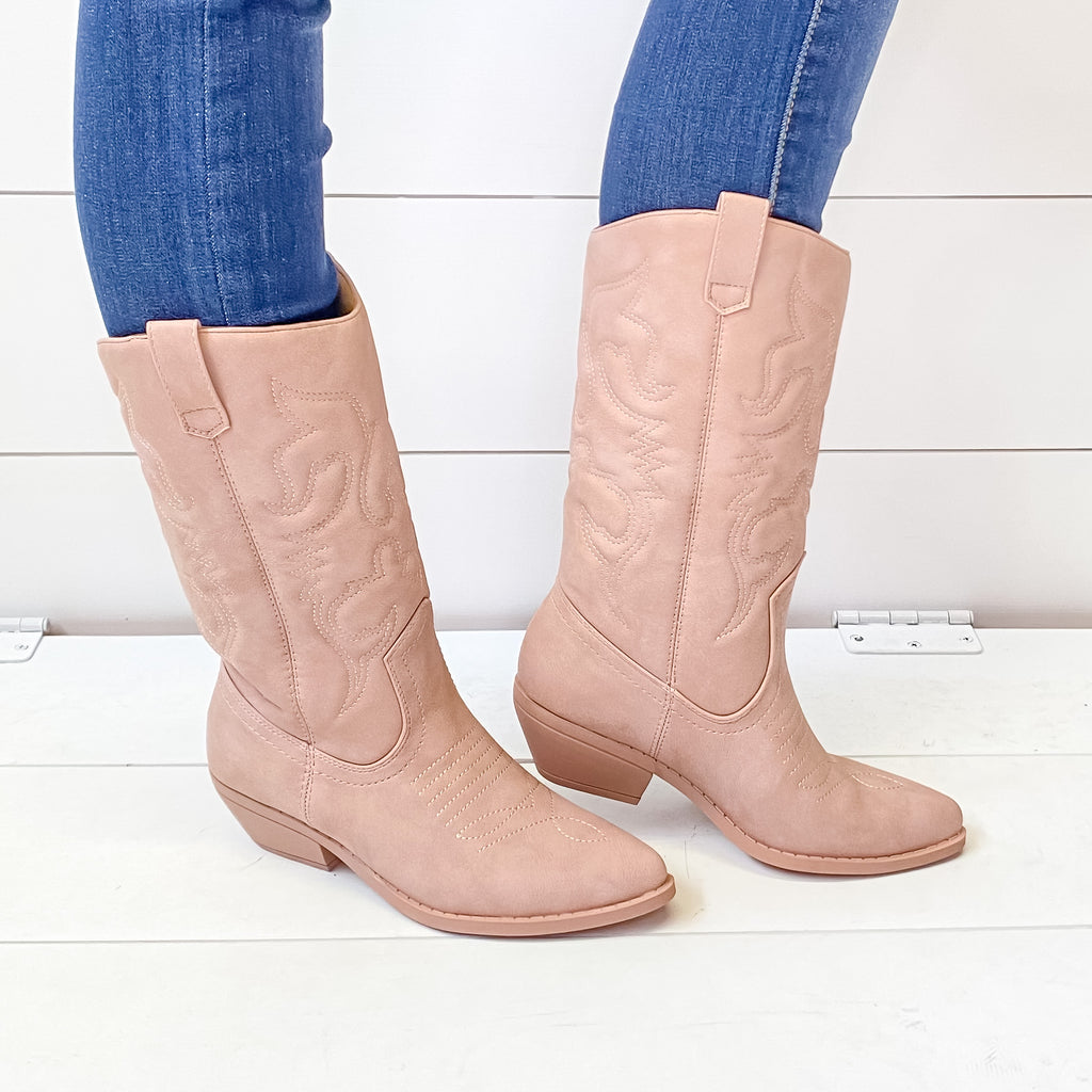 Blush Tall Cowboy Boots - Lyla's: Clothing, Decor & More - Plano Boutique