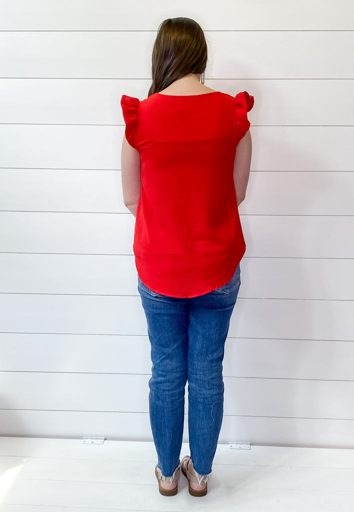 A Lil Ruffle Red Top - Lyla's: Clothing, Decor & More - Plano Boutique