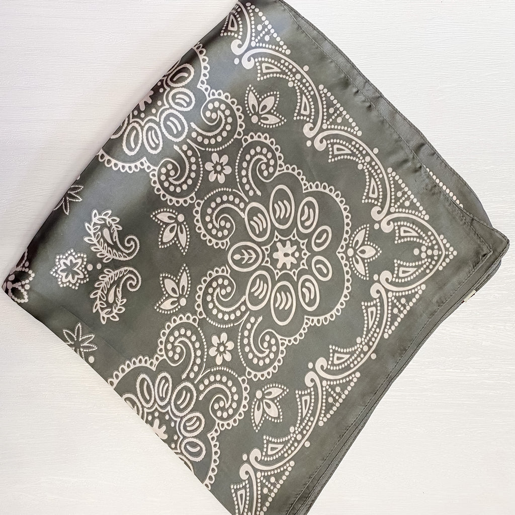 Grey Bandana Print Scarf - Lyla's: Clothing, Decor & More - Plano Boutique