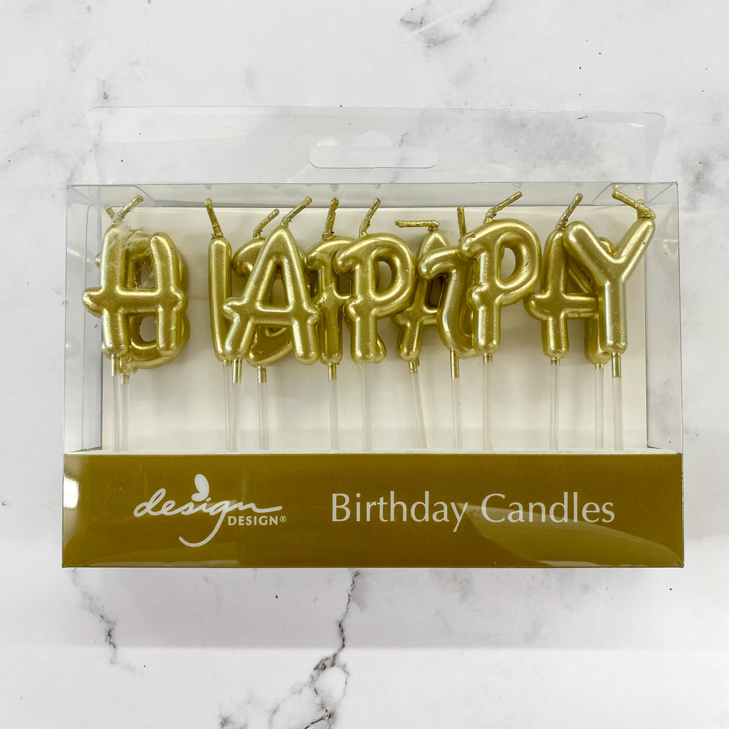 Happy Birthday Gold Letters Cake Candles - Lyla's: Clothing, Decor & More - Plano Boutique