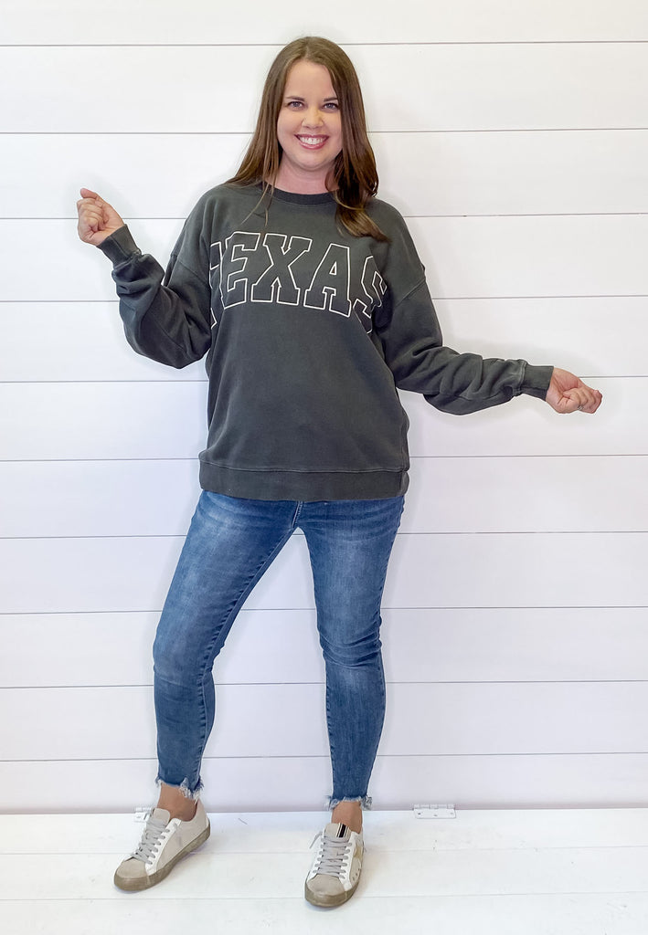 Texas Graphic Charcoal Sweater - Lyla's: Clothing, Decor & More - Plano Boutique