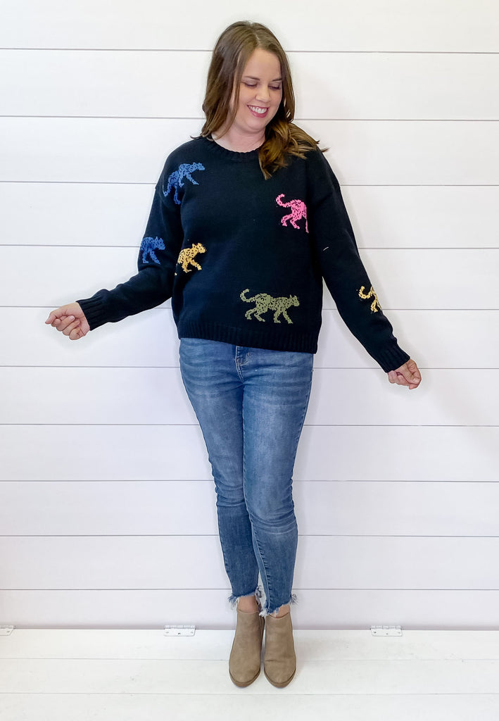 A Hint of Leopard Black Sweater - Lyla's: Clothing, Decor & More - Plano Boutique