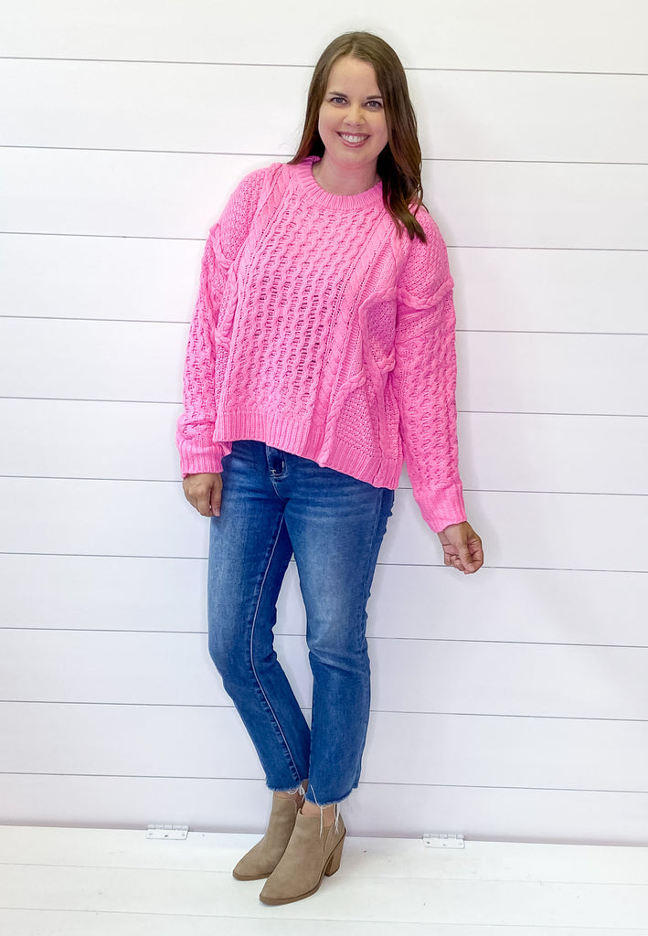 Electric Braided Pink Cosmos Sweater - Lyla's: Clothing, Decor & More - Plano Boutique