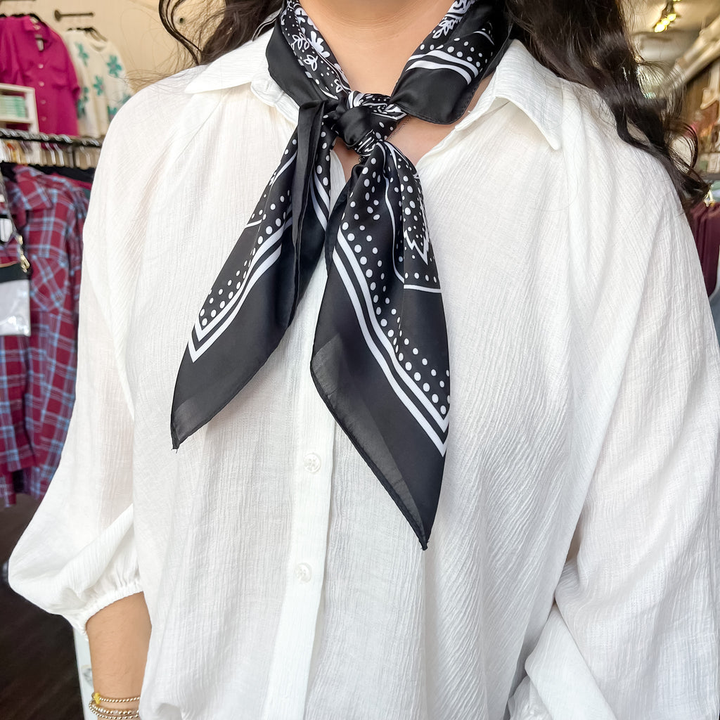 Black/White Bandana Print Scarf - Lyla's: Clothing, Decor & More - Plano Boutique