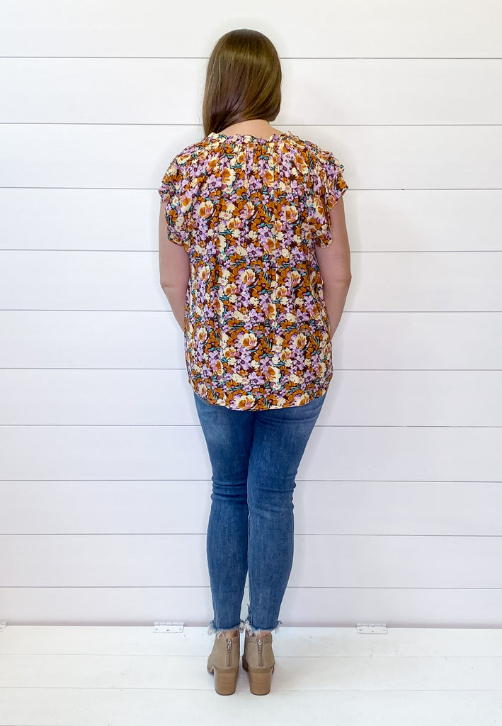 Just A Floral Print Brown Top - Lyla's: Clothing, Decor & More - Plano Boutique