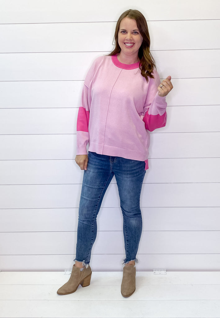 All About Pink Colorblock Sweater - Lyla's: Clothing, Decor & More - Plano Boutique