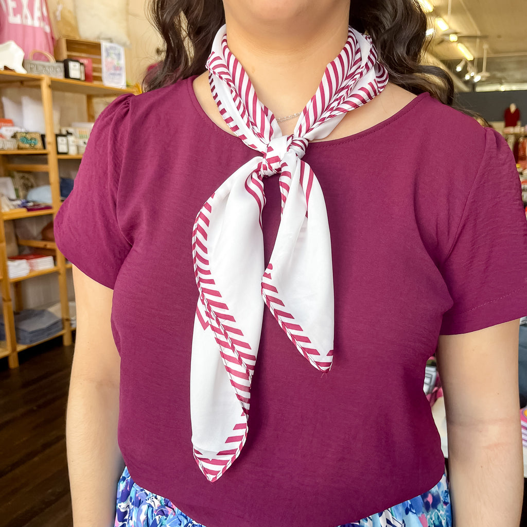 Maroon and Cream Striped Print Scarf - Lyla's: Clothing, Decor & More - Plano Boutique