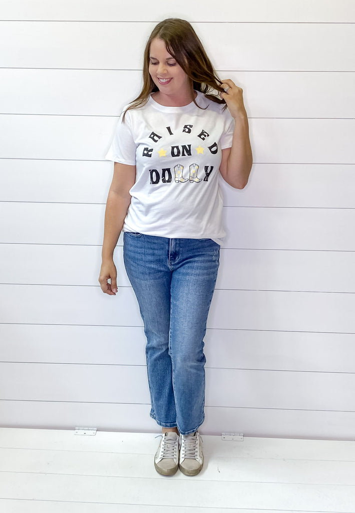 Raised on Dolly Yellow and White Top - Lyla's: Clothing, Decor & More - Plano Boutique