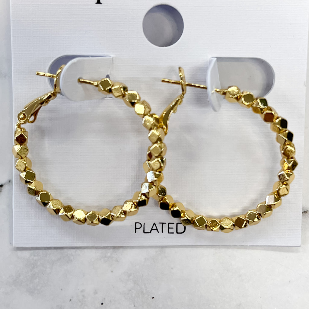 Faceted Lever Back Hoops Gold Earrings - Lyla's: Clothing, Decor & More - Plano Boutique