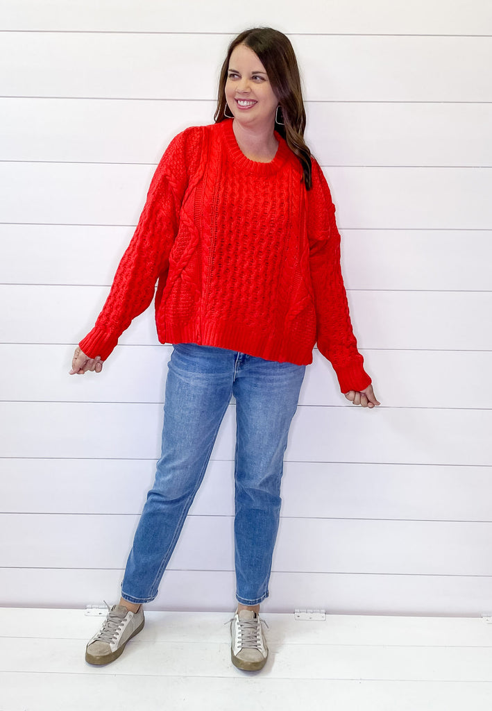 Electric Braided Red Sweater - Lyla's: Clothing, Decor & More - Plano Boutique