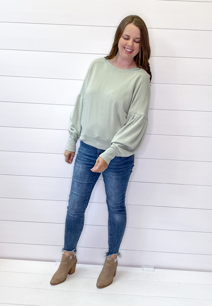 Sage Oversized Balloon Sleeve Sweater - Lyla's: Clothing, Decor & More - Plano Boutique