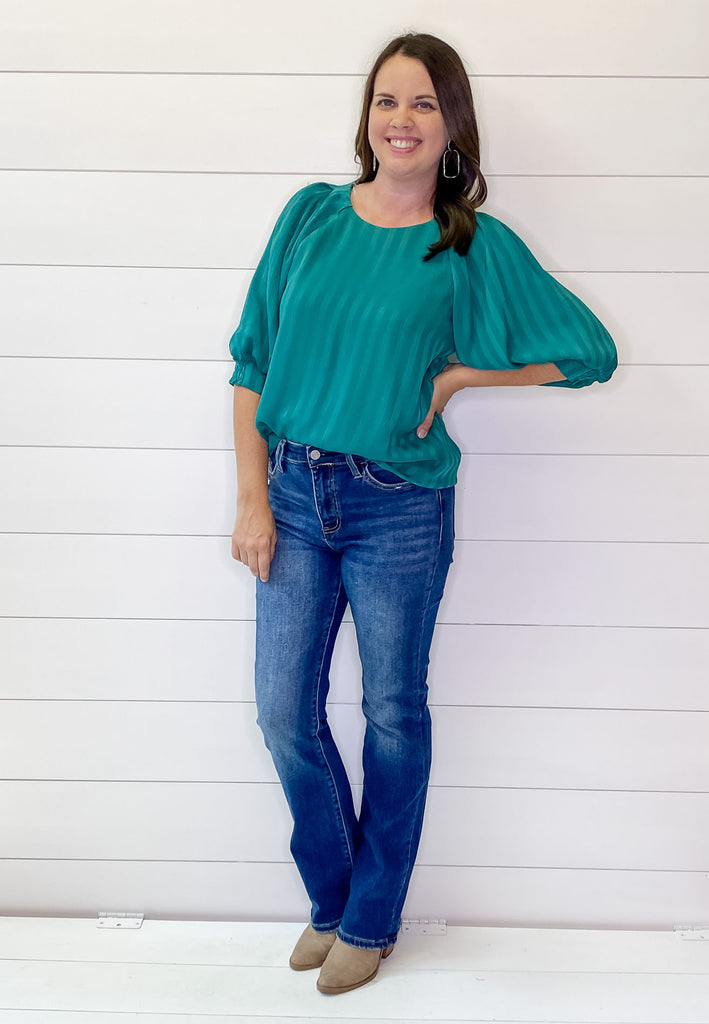 Emerald Striped Dressy Top - Lyla's: Clothing, Decor & More - Plano Boutique