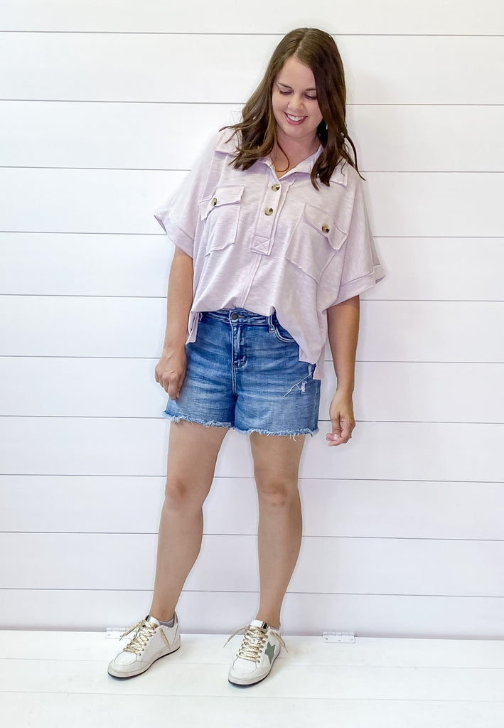 Tell the Truth Collared Light Lavender Top - Lyla's: Clothing, Decor & More - Plano Boutique