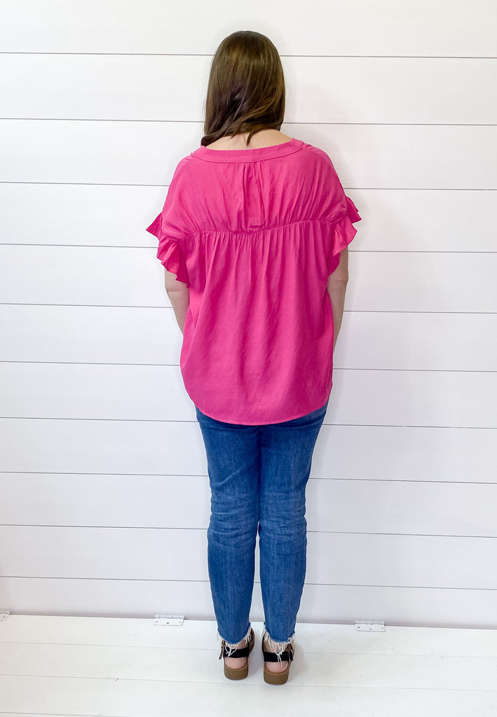Give It To Me Magenta Ruffle Sleeve Top - Lyla's: Clothing, Decor & More - Plano Boutique